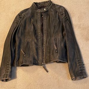 Gray distressed leather women’s jacket, like new, XL